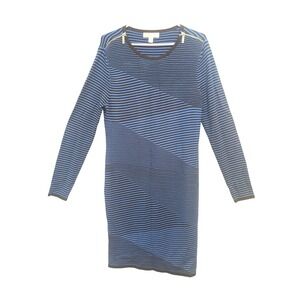 Michael Kors‎ Blue Black Stripe Knit Dress Zipper Detail Size L